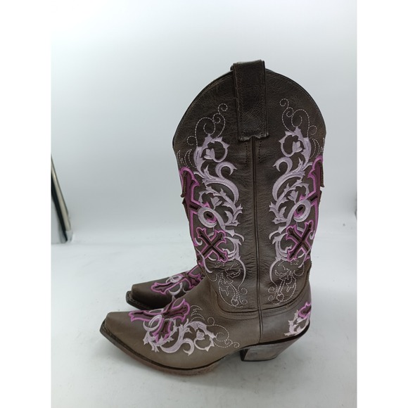 Justin Shoes - Womens JUSTIN Sepia Calf Cowboy Boots Size 7.5 B Purple Cross L 4350 s7